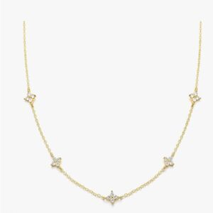 14K Gold Four Leaf Clover Choker Necklace CZ Station Dainty Adjustable Lucky